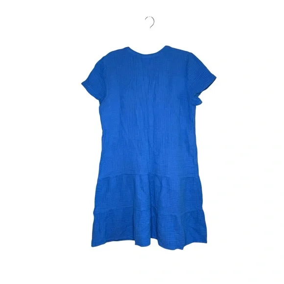 J. Jill Cyan Blue Slubbed Cotton Gauze Drop Waist Tiered Midi Dress New Casual - Picture 6 of 7